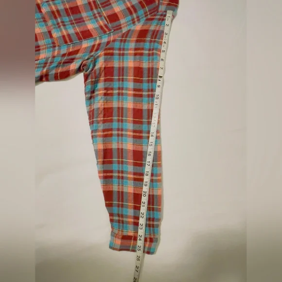 Pilcro Long Plaid Button-Up Shirt Dress in Teal and Burgundy - Picture 9 of 11